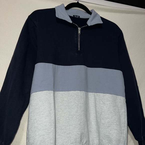 Brandy Melville John Galt Quarter Zip Pullover Sweater Blue Striped One Size - Picture 3 of 5